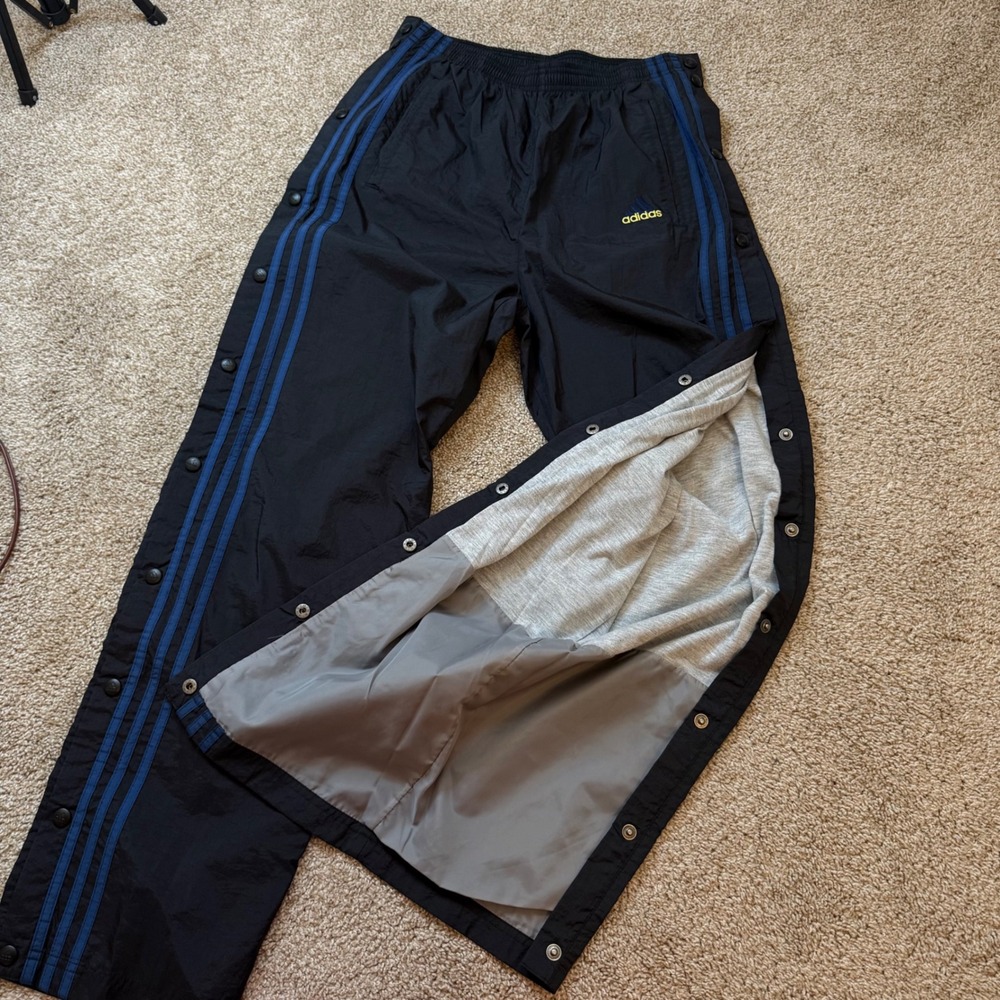 Adidas Snap Breakaway Track Pants Men M Black Vintage Blue Stripe Windbreaker - Picture 2 of 10